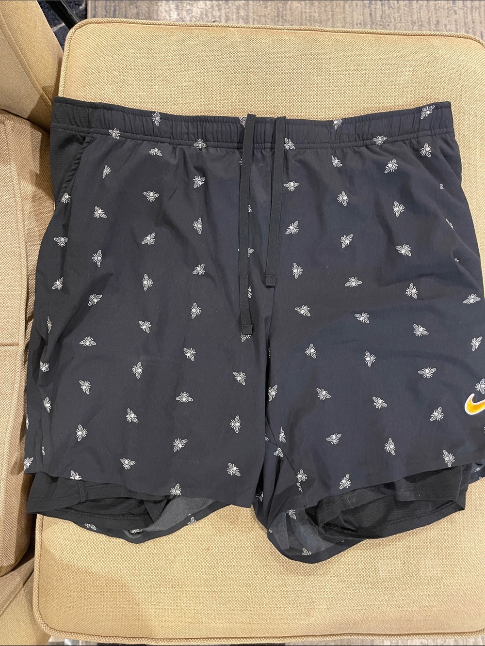 Nike Black Running Shorts with White Bee Print